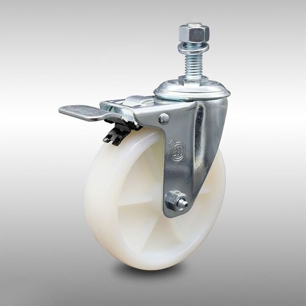 5 Inch SS Nylon Wheel Swivel 1/2 Inch Threaded Stem Caster with Total Lock Brake